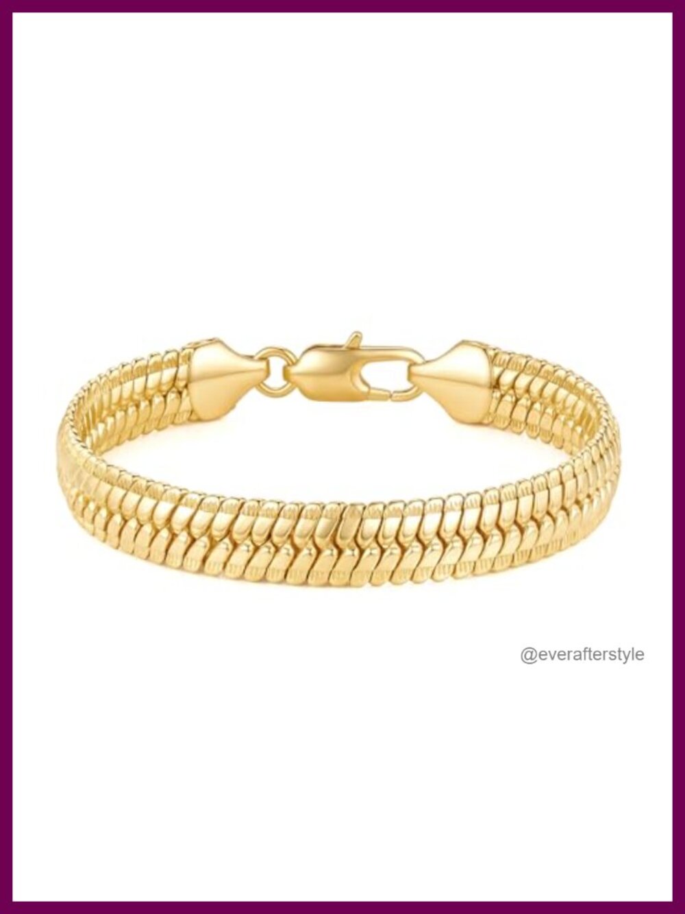 Chunky 14K Gold Plated Snake Chain Bracelet 9mm Wide 7.5 Inch Lobster Clasp